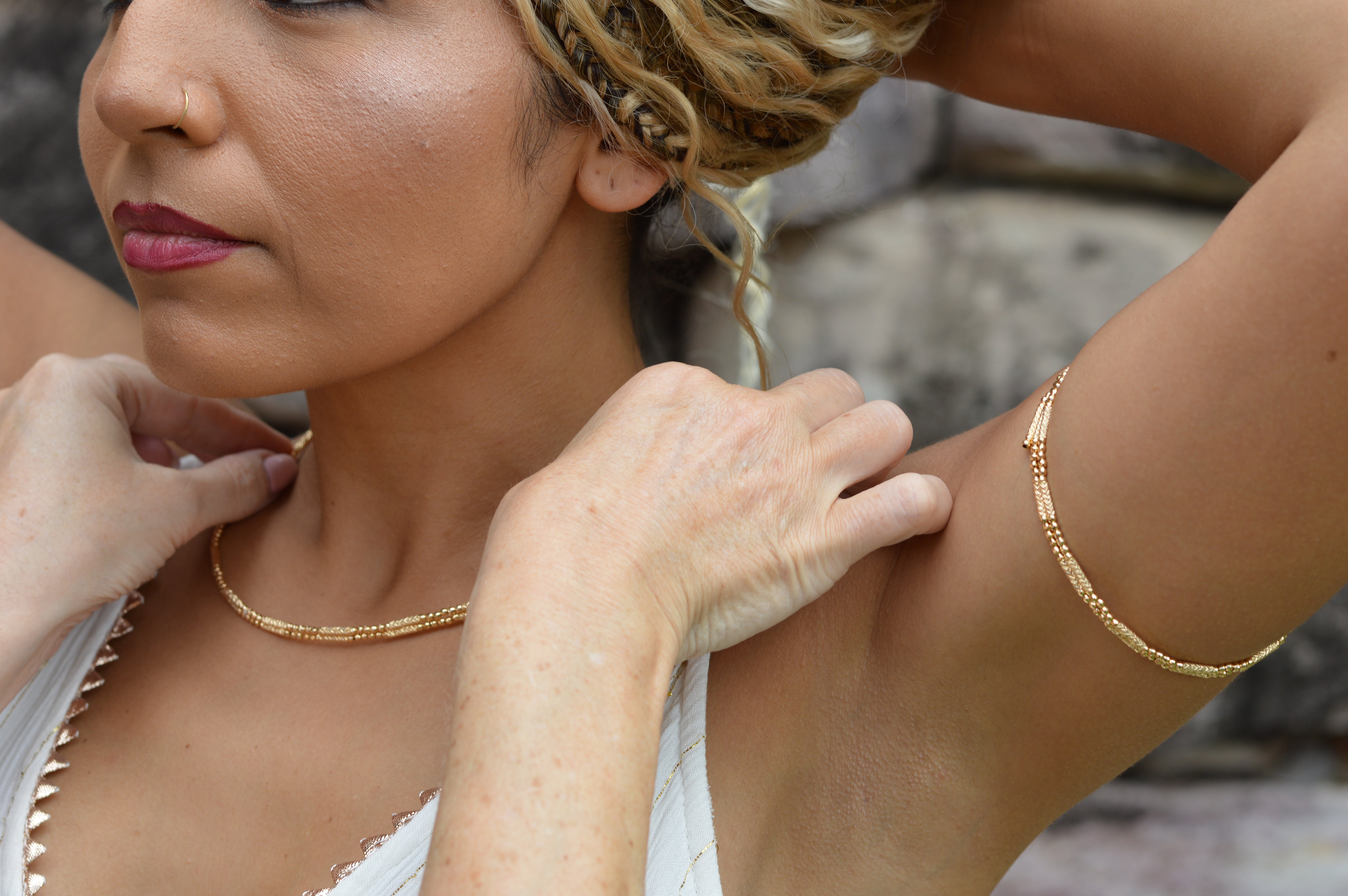Flexi Magnetique beaded cuff in 18ct yellow gold