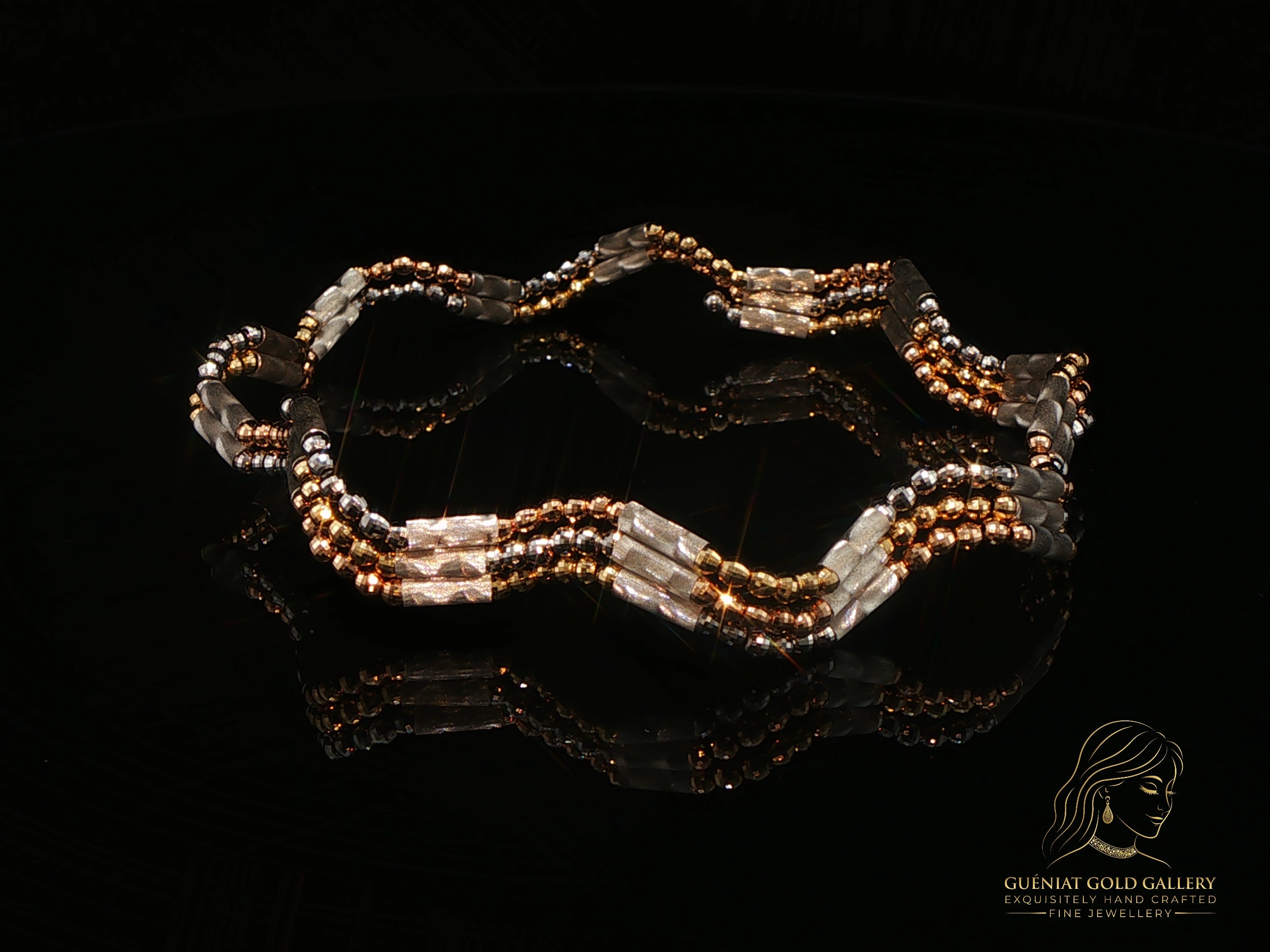 Flexi Magnetique beaded wave cuff in 18ct yellow, white and rose gold