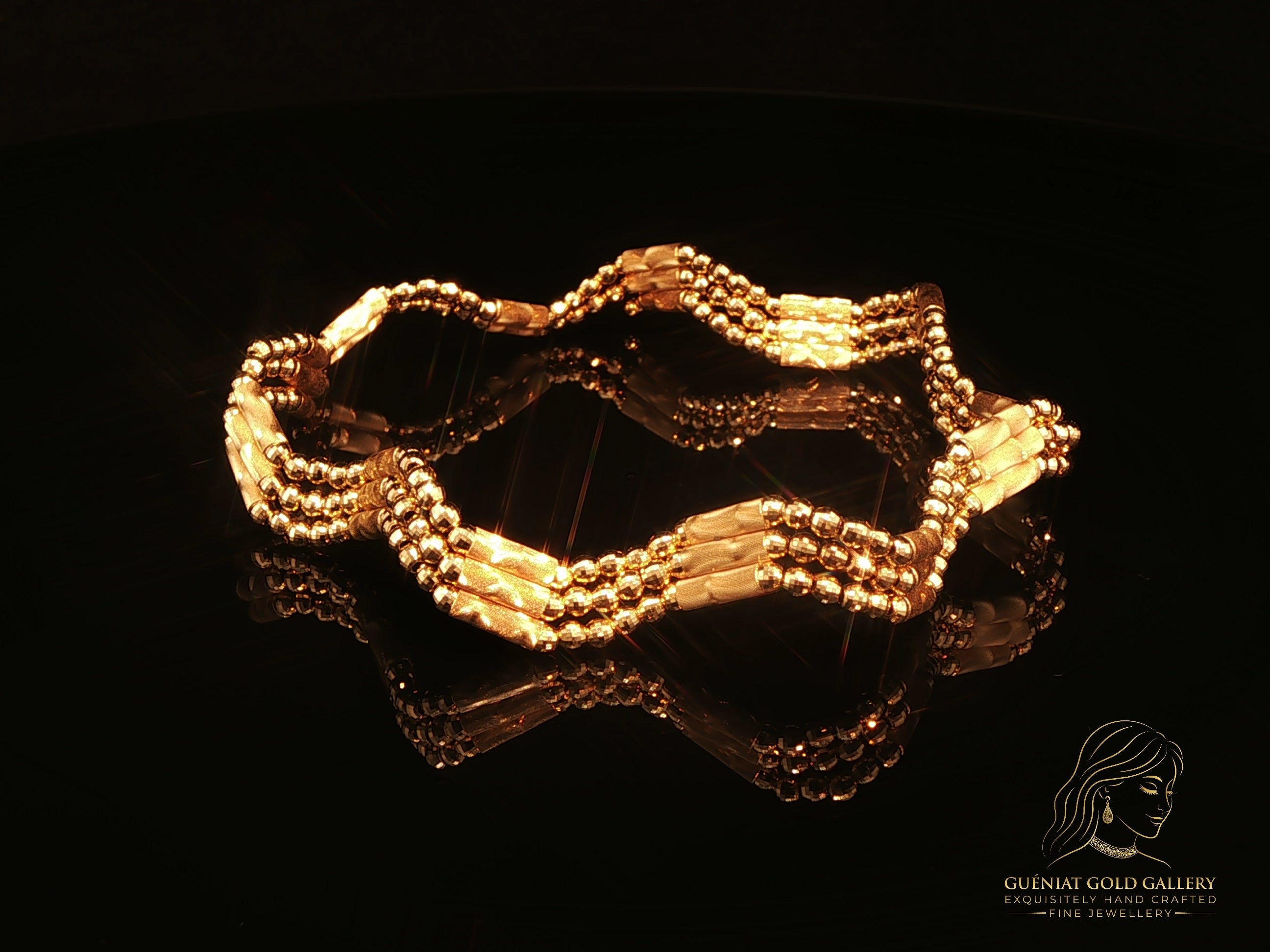 Flexi Magnetique beaded wave anklet in 18ct yellow gold