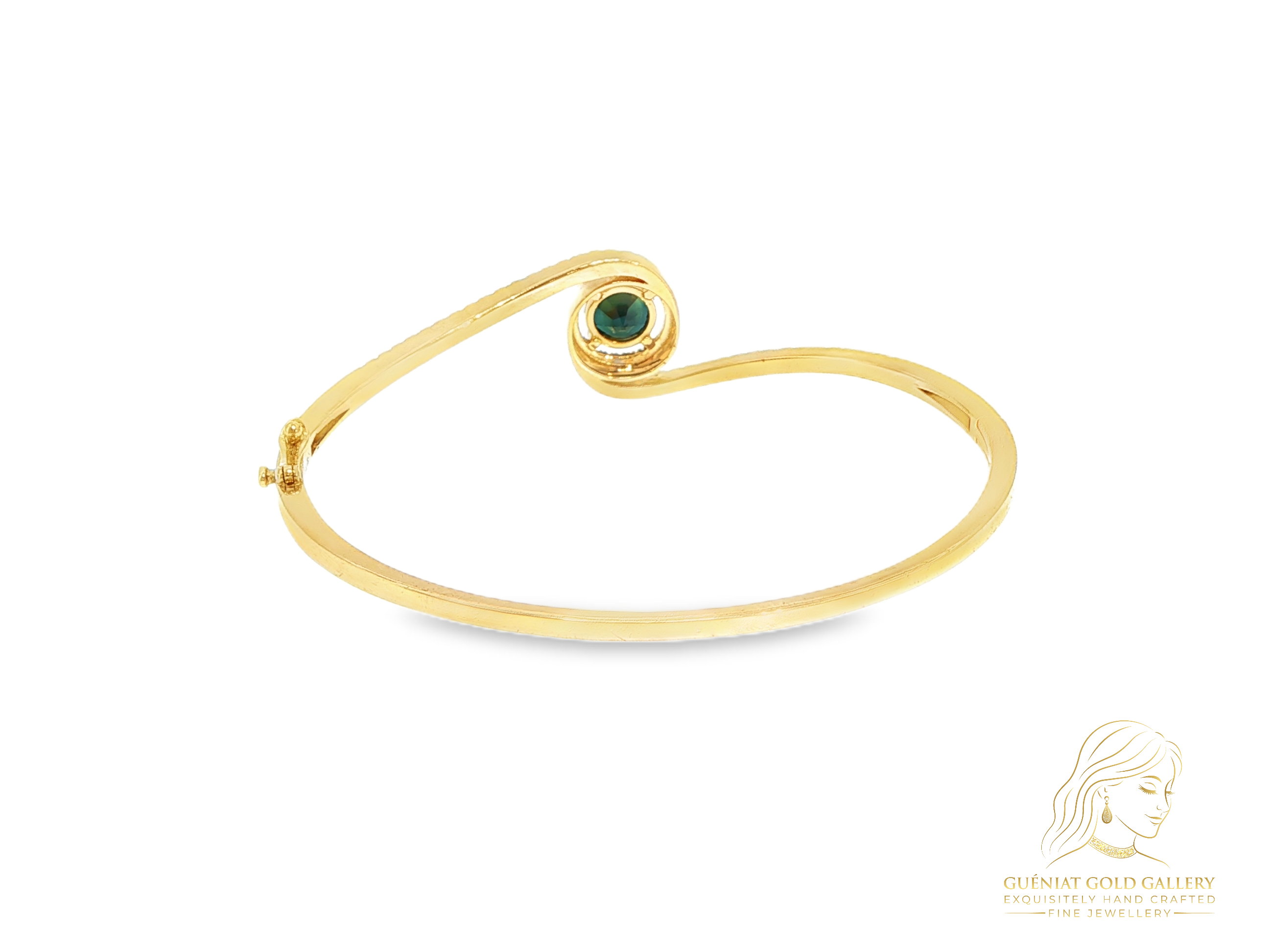 La Gemme Swirl Bangle in your choice of central stone & natural diamonds in 18k yellow gold (customisable).