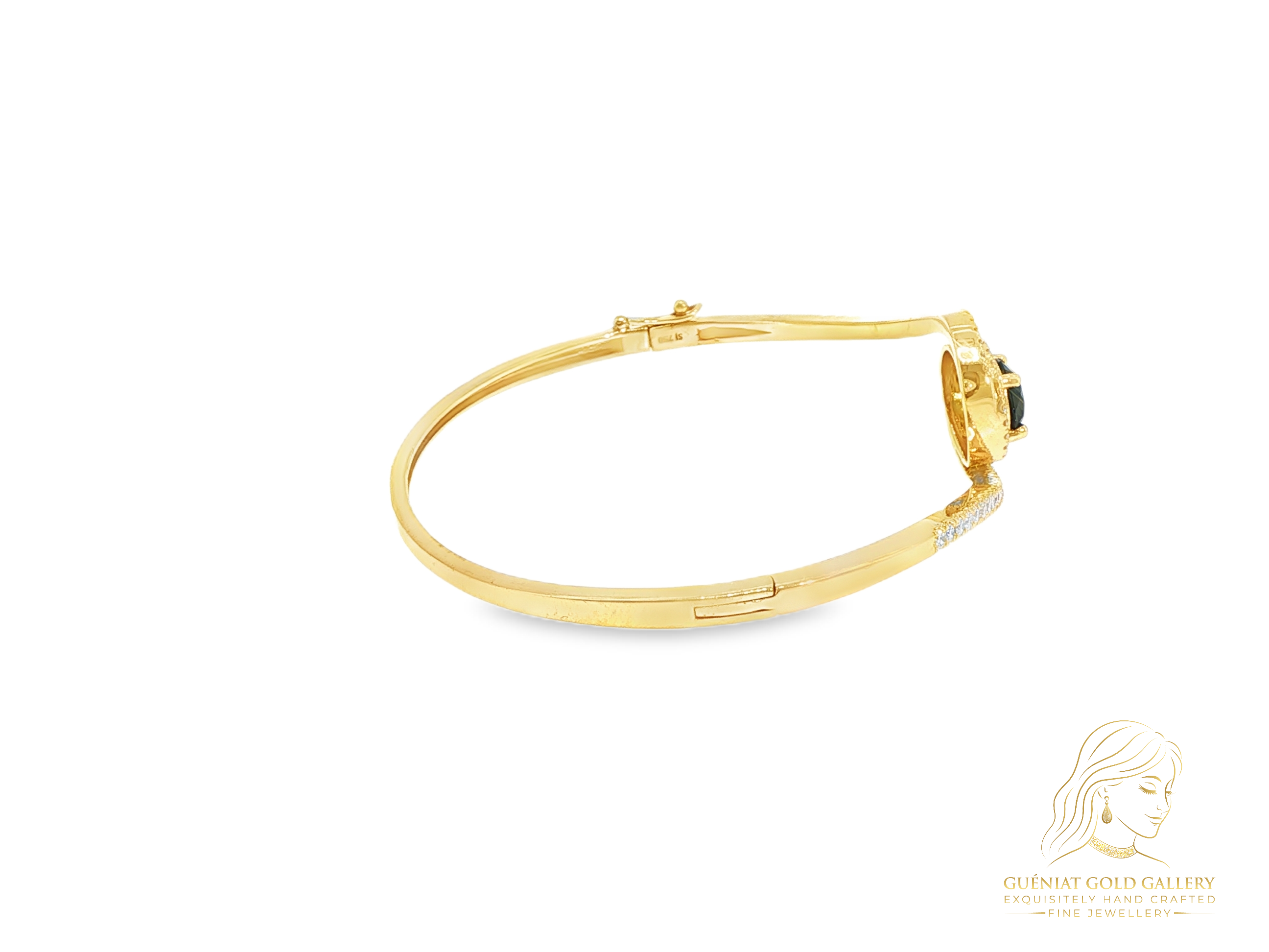 La Gemme Swirl Bangle in your choice of central stone & natural diamonds in 18k yellow gold (customisable).