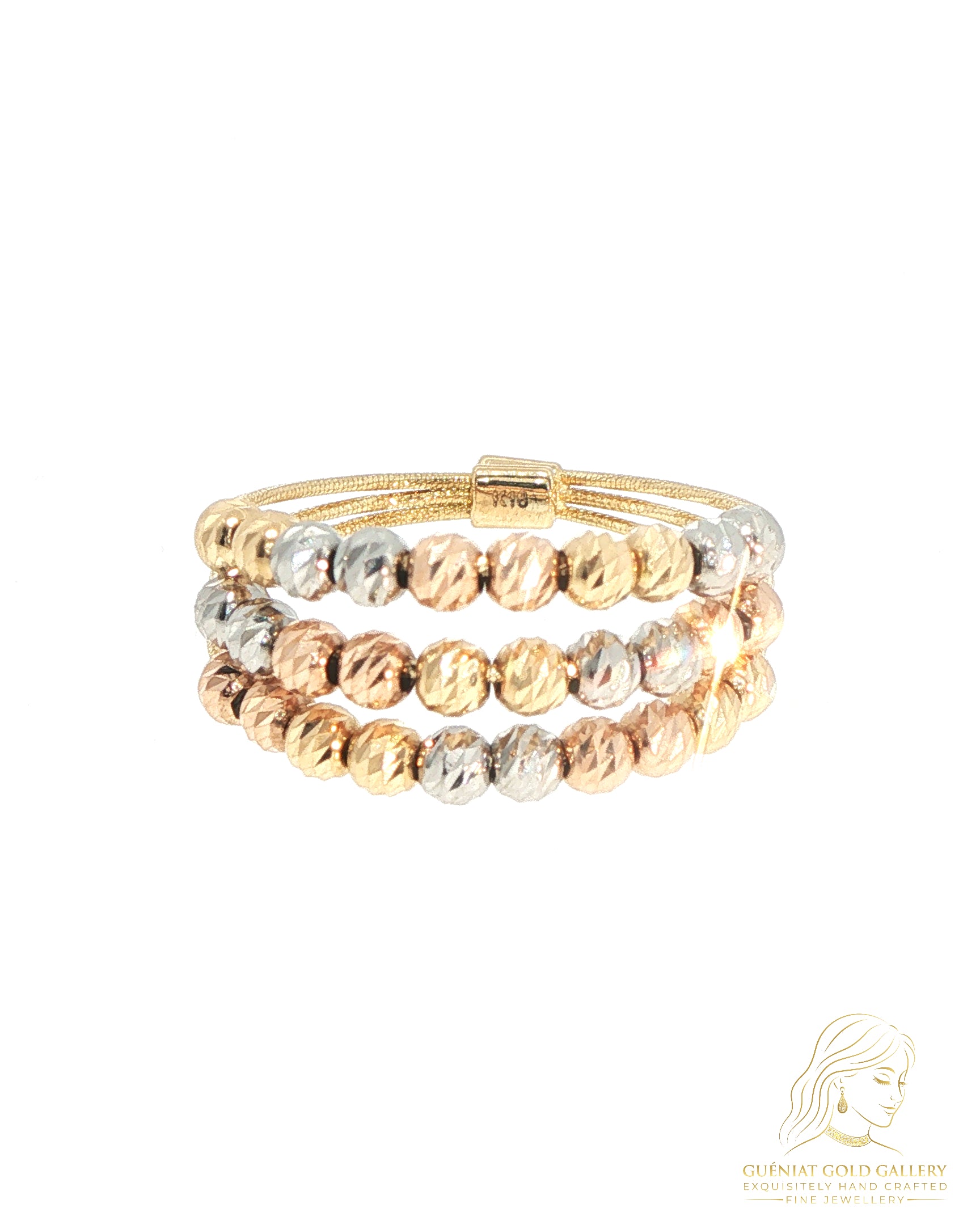 Flexi Magique Liberte - 18ct gold open back beaded ring in yellow gold, rose gold and platinum (flexi fit sizes L to X).
