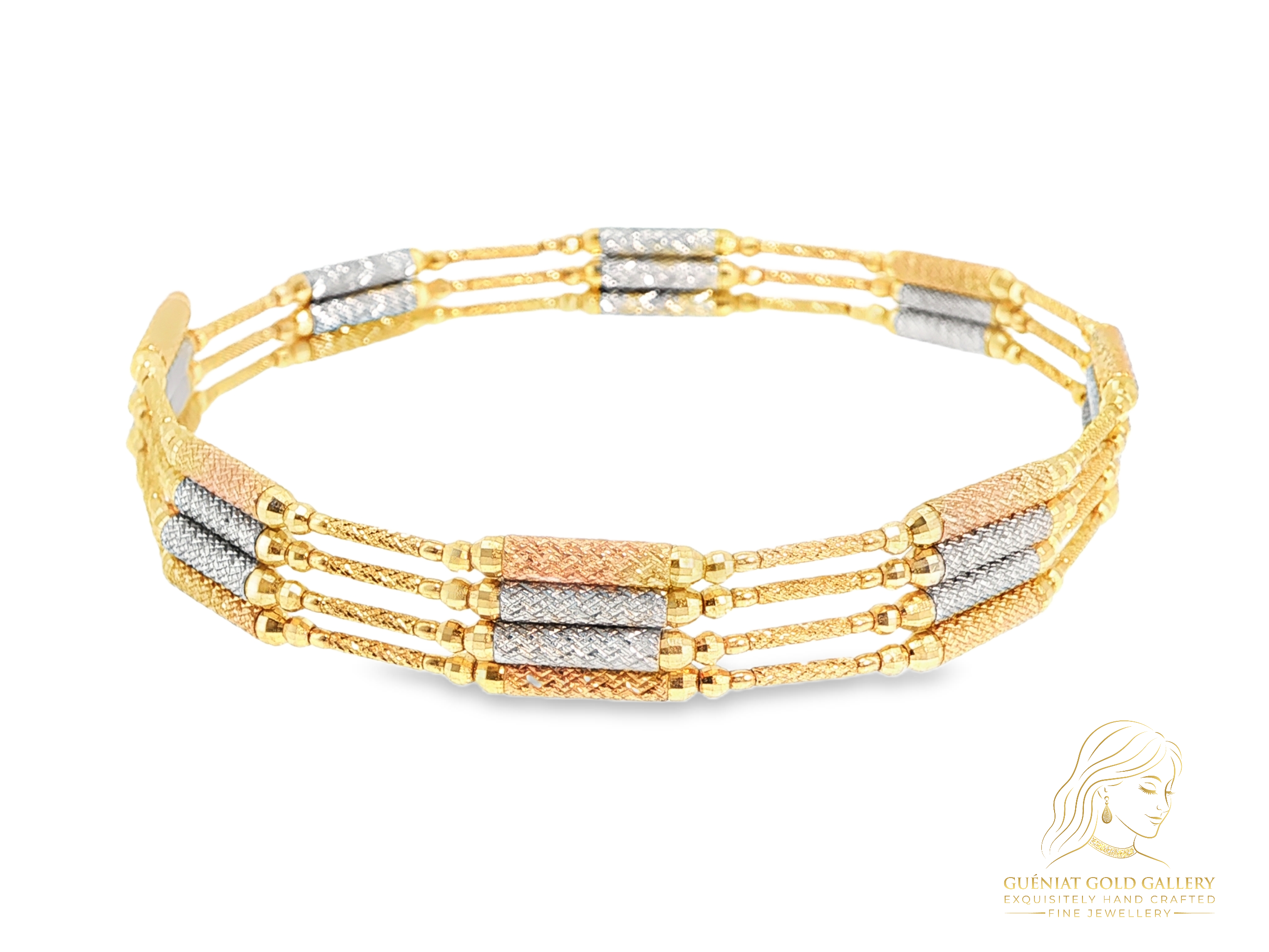 Flexi Magnetique beaded necklace in 18ct yellow, rose and white gold
