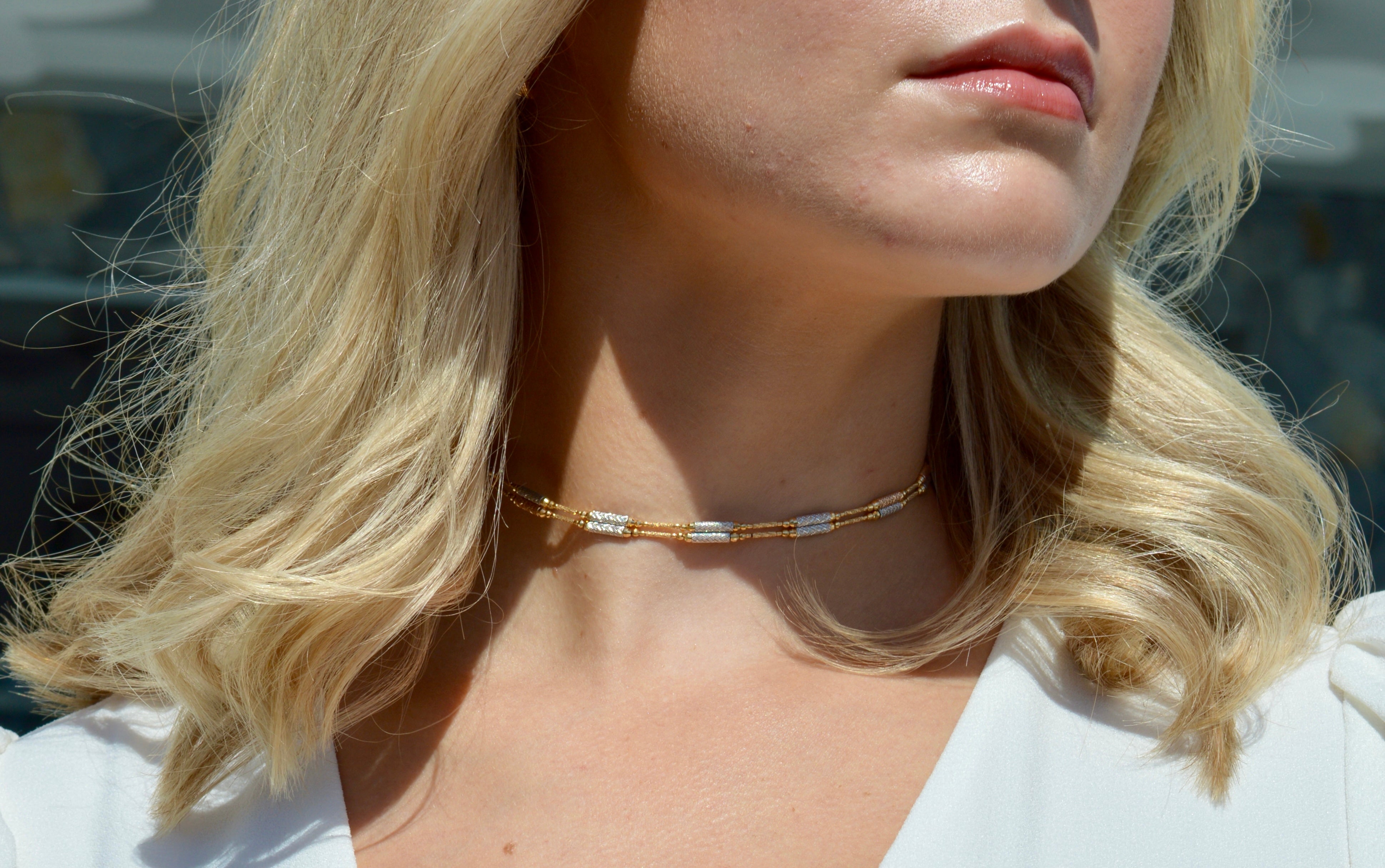 Flexi Magnetique beaded necklace in 18ct yellow, rose and white gold
