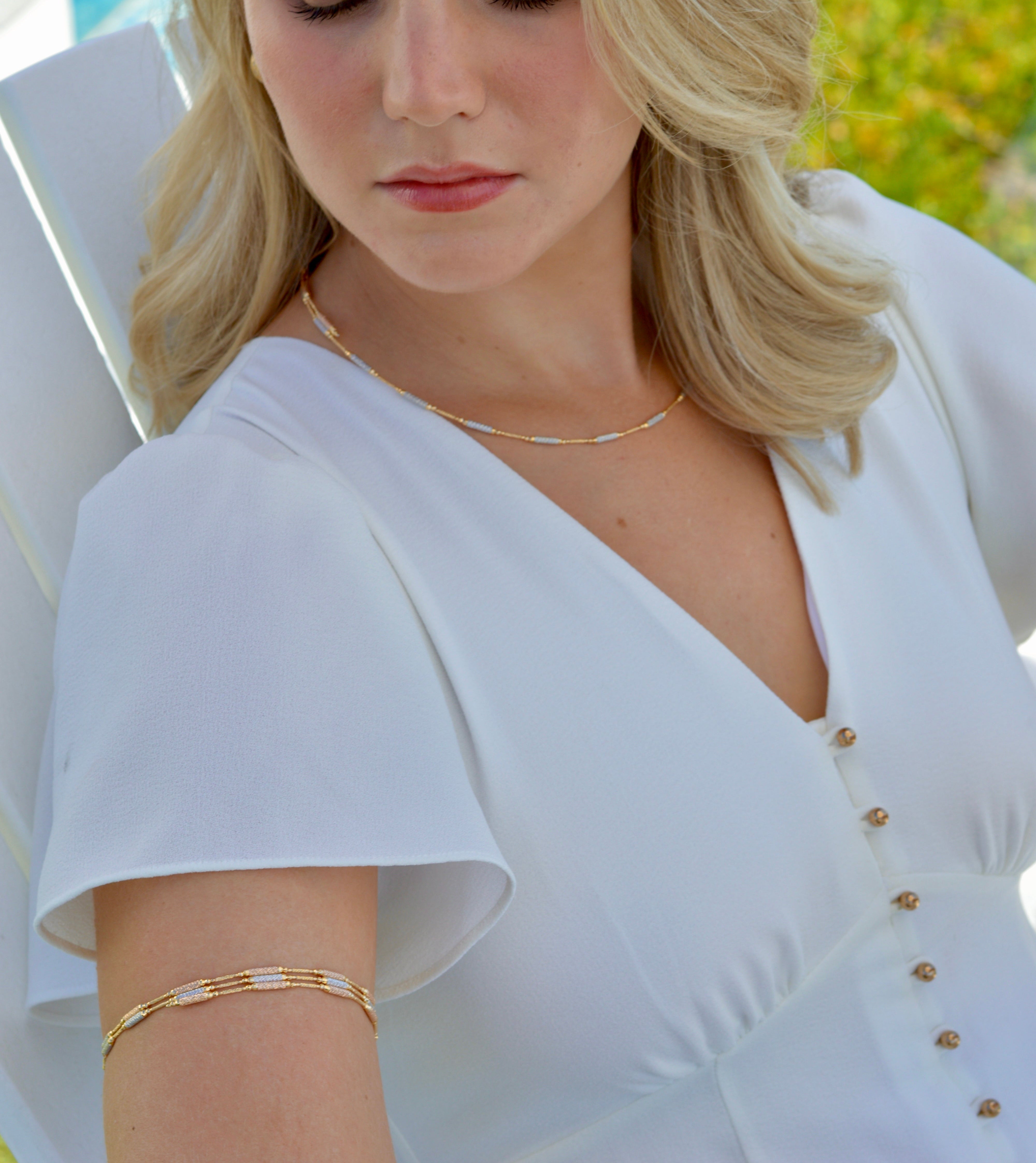 Flexi Magnetique beaded cuff in 18ct yellow, rose and white gold