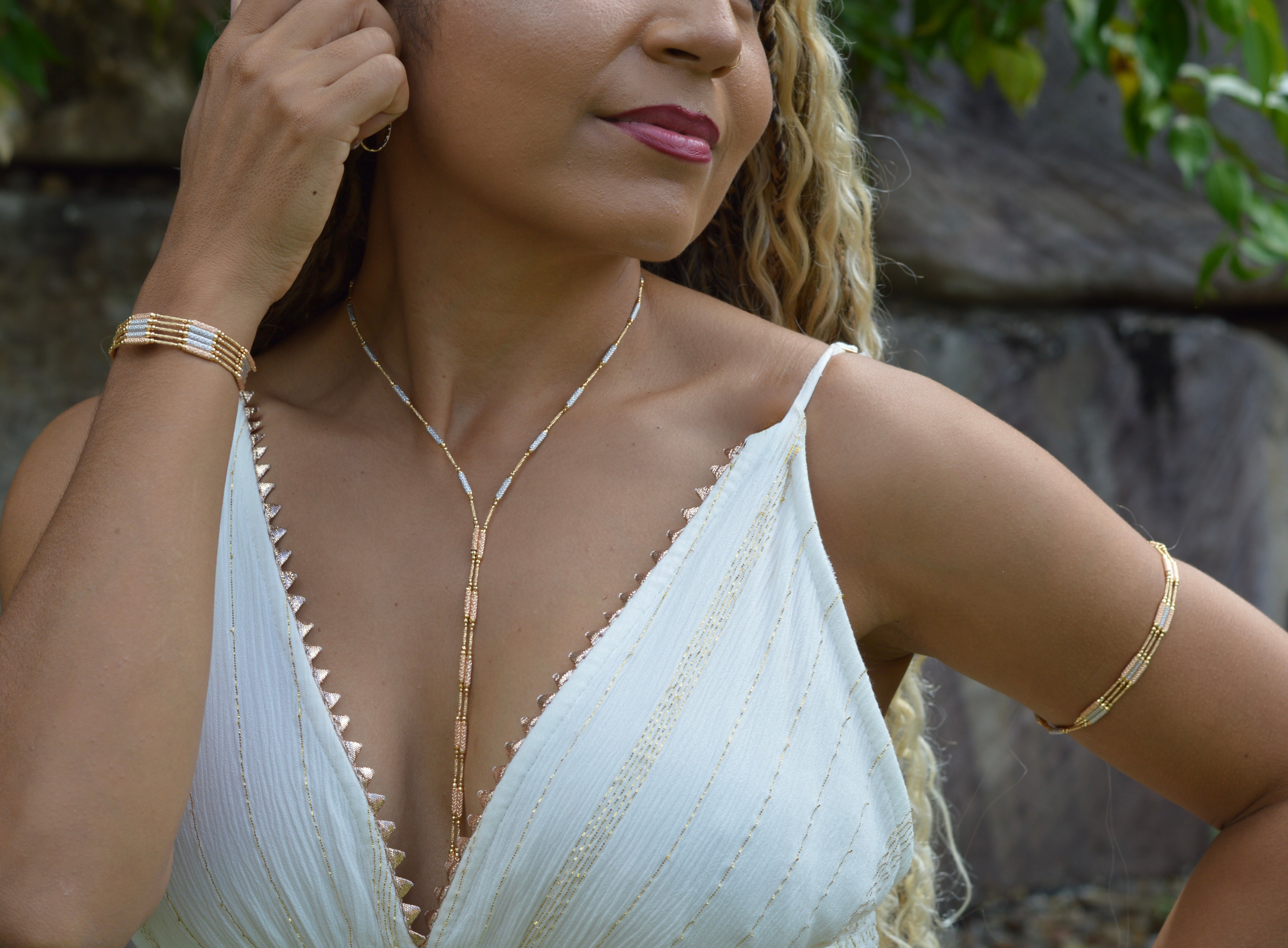 Flexi Magnetique beaded cuff in 18ct yellow, rose and white gold