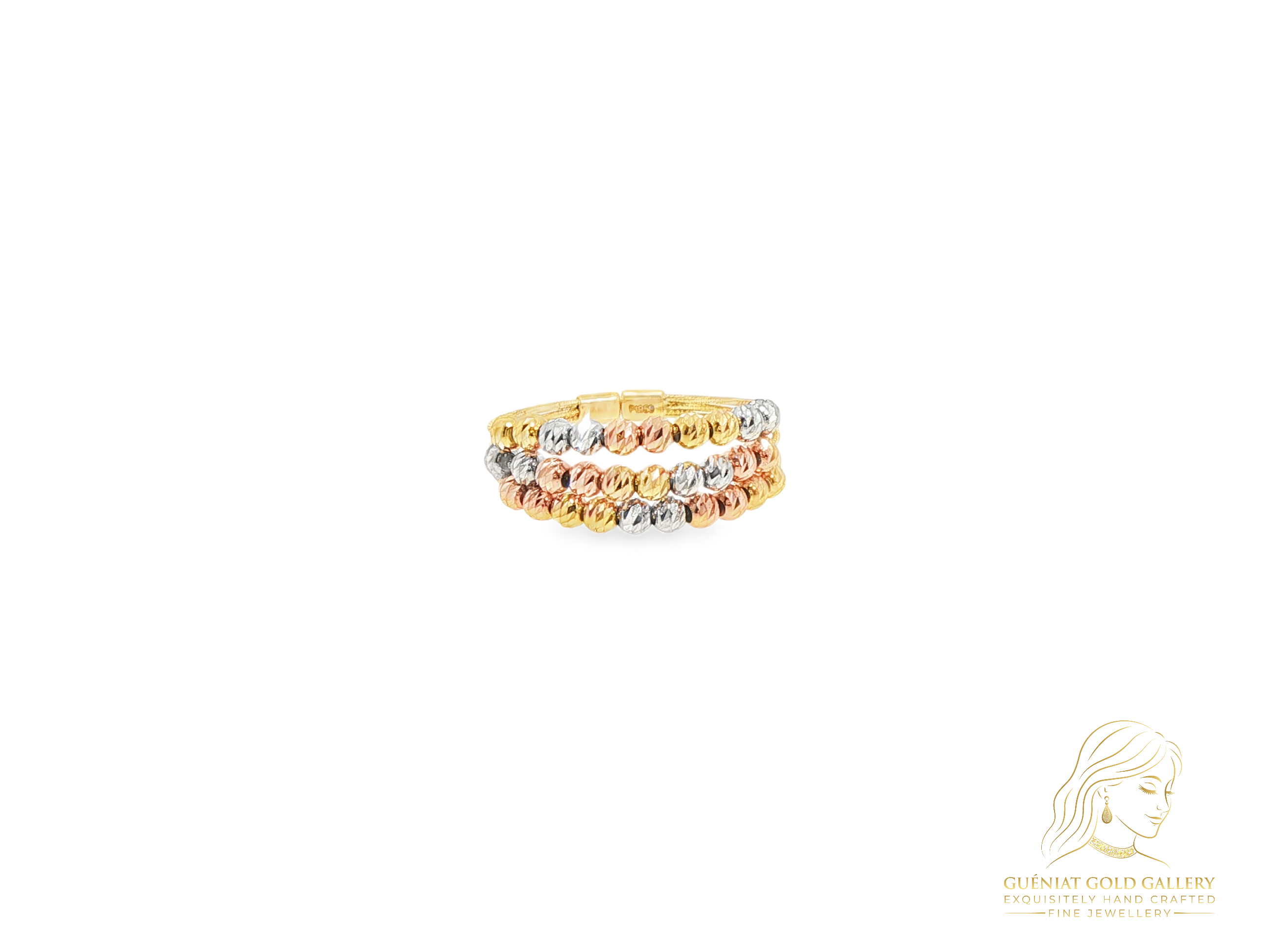 Flexi Magique Liberte - 18ct gold open back beaded ring in yellow gold, rose gold and platinum (flexi fit sizes L to X).