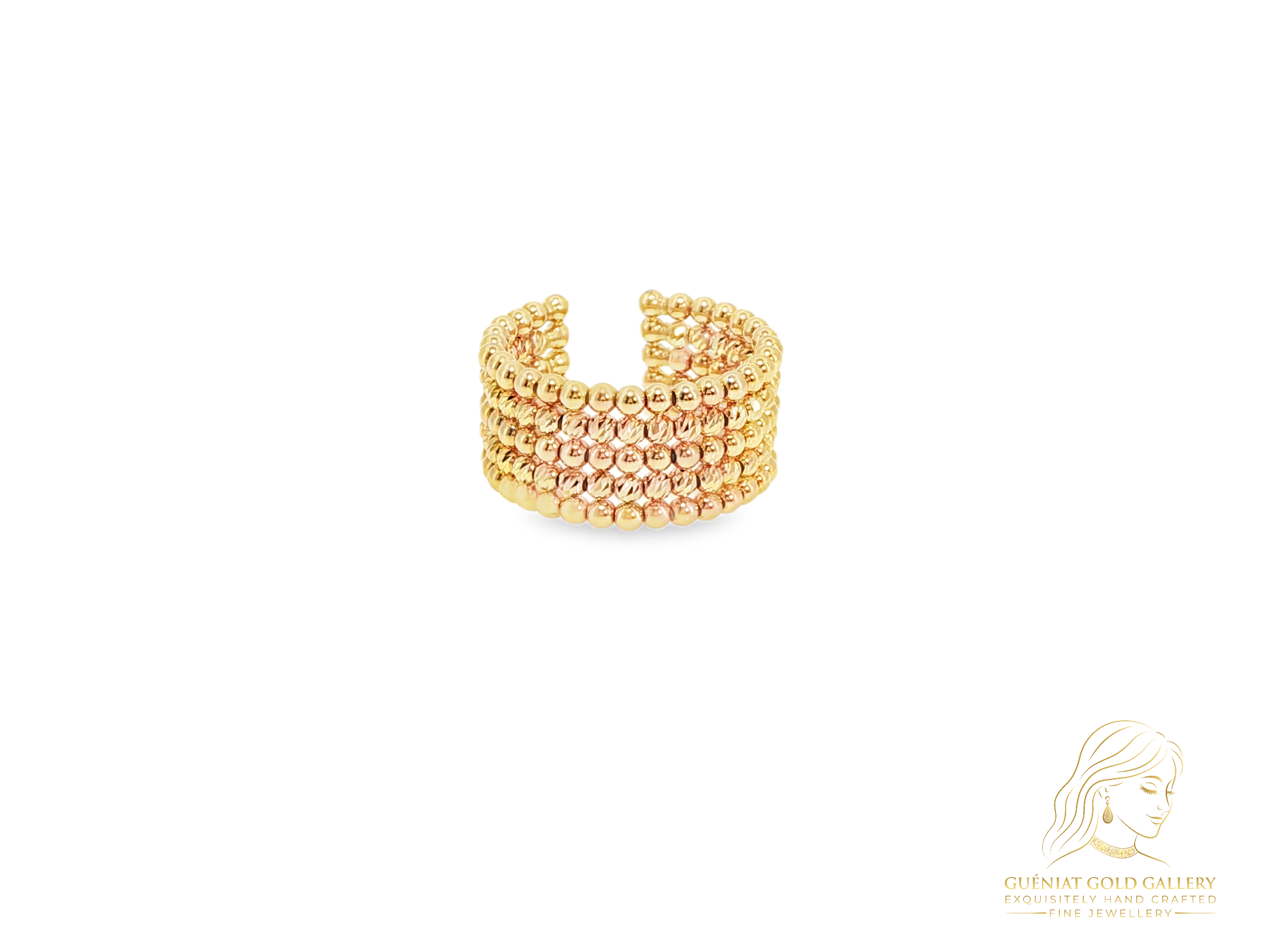 Flexi Magique Perlee - 18ct gold, open back, beaded ring in yellow gold (flexi fit sizes L to U).
