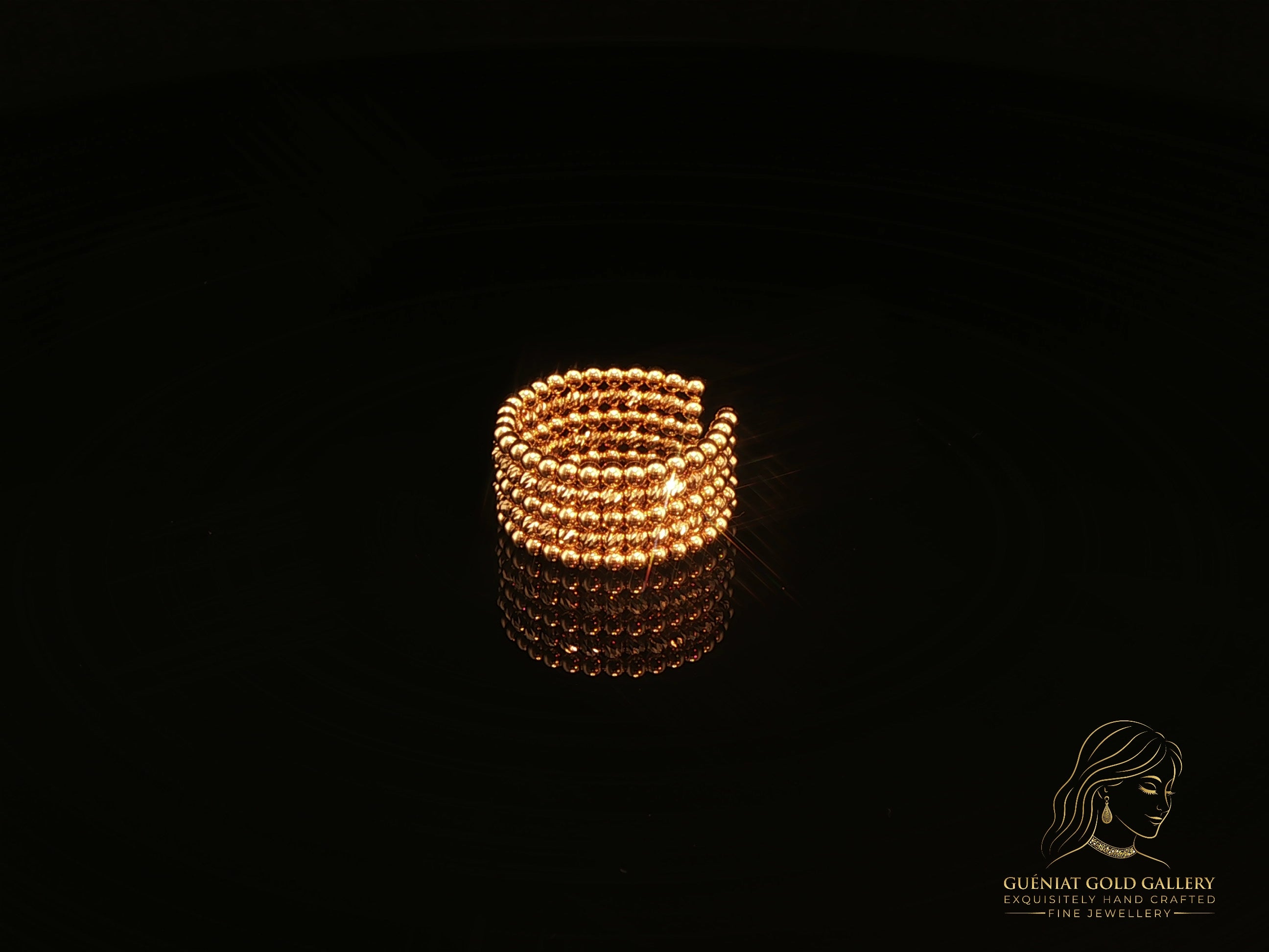 Flexi Magique Perlee - 18ct gold, open back, beaded ring in yellow gold (flexi fit sizes L to U).