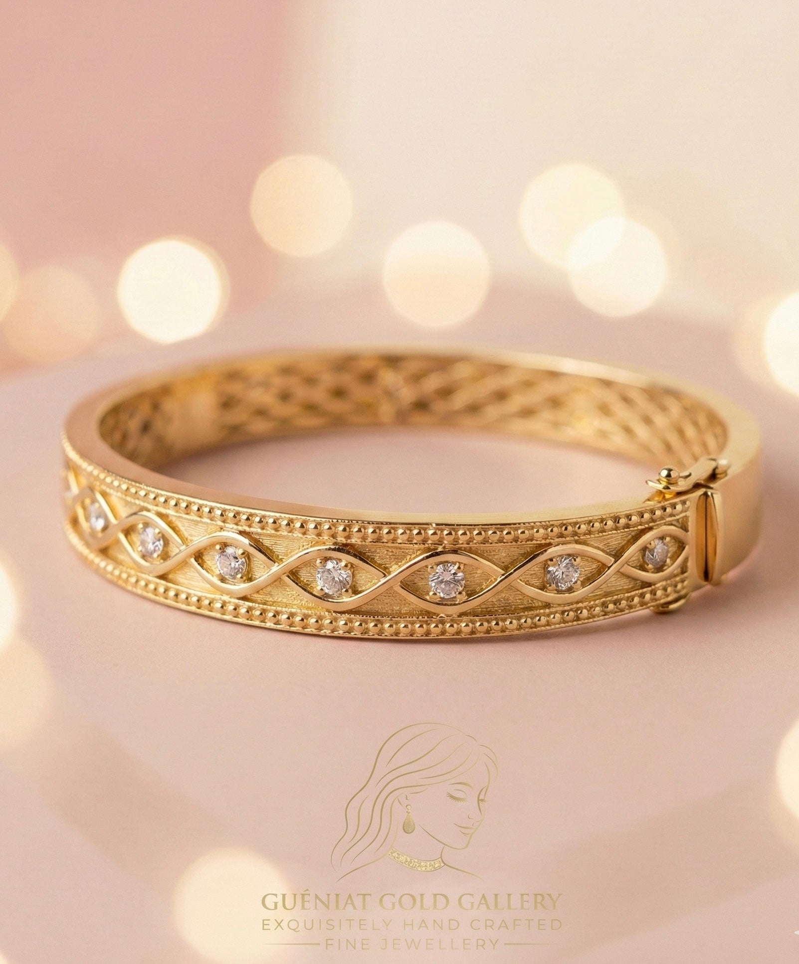 Infinity Lignee Hinged Bangle in 18ct Yellow Gold & Natural Diamonds (customisable).