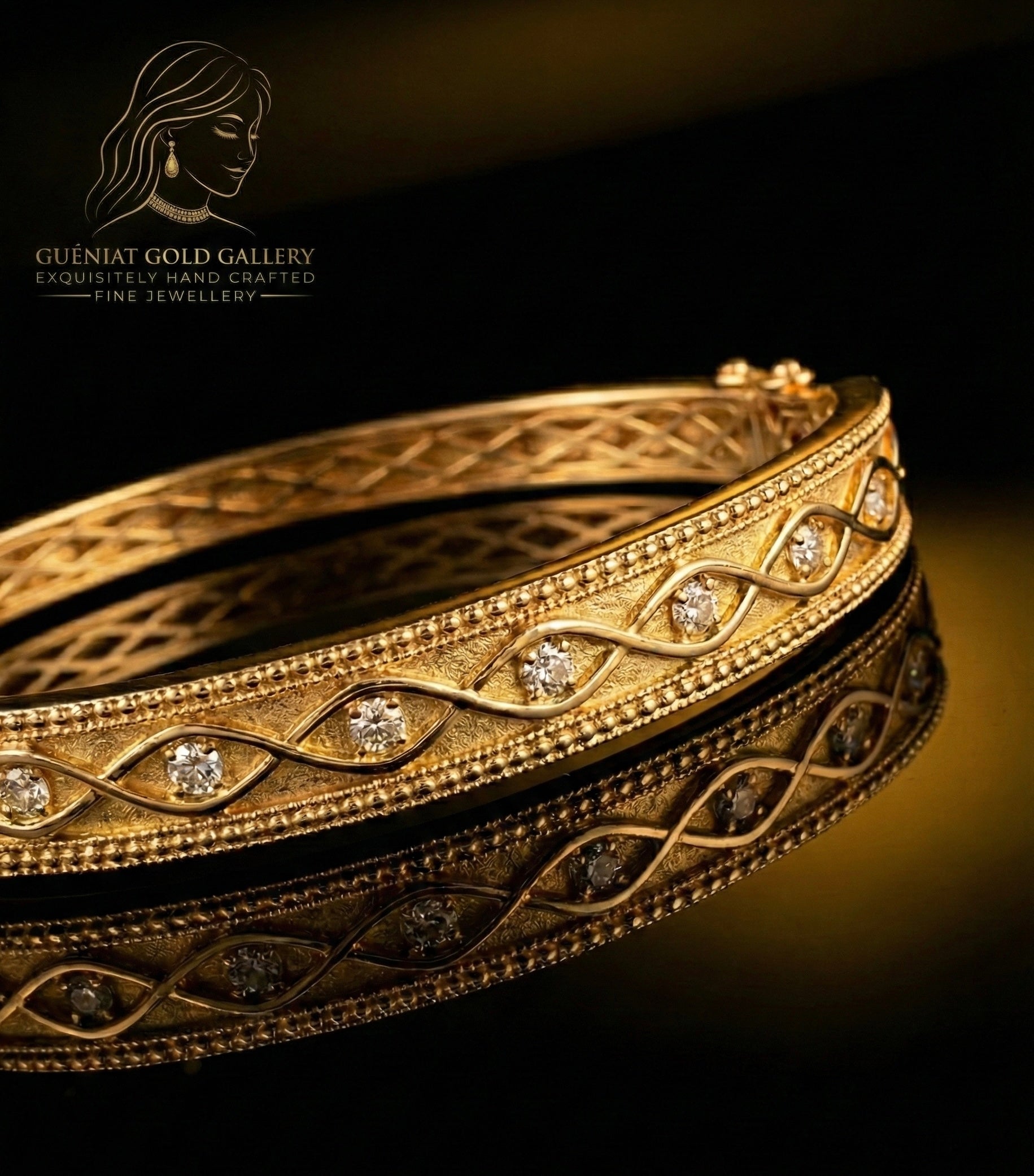 Infinity Lignee Hinged Bangle in 18ct Yellow Gold & Natural Diamonds (customisable).