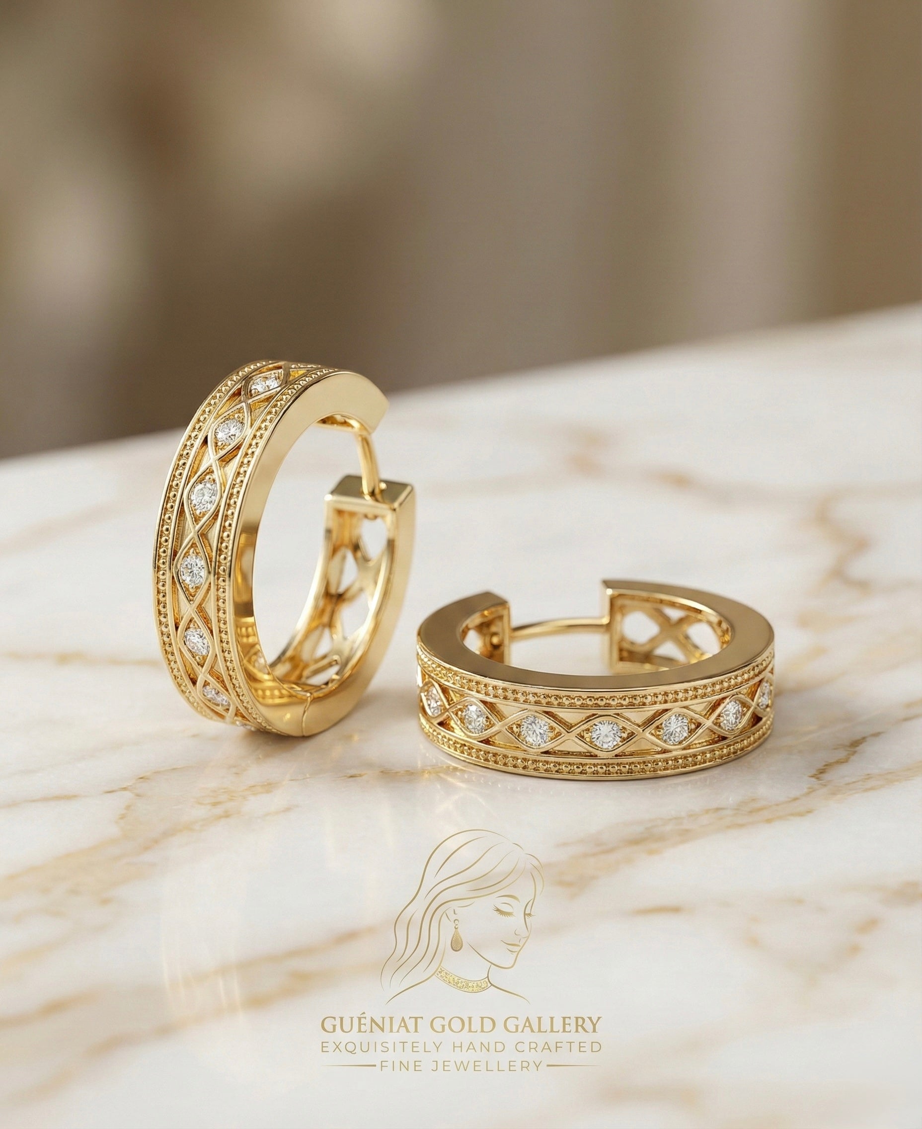Infinity Lignee Hoop Earrings in 18ct Yellow Gold & Natural Diamonds (customisable).