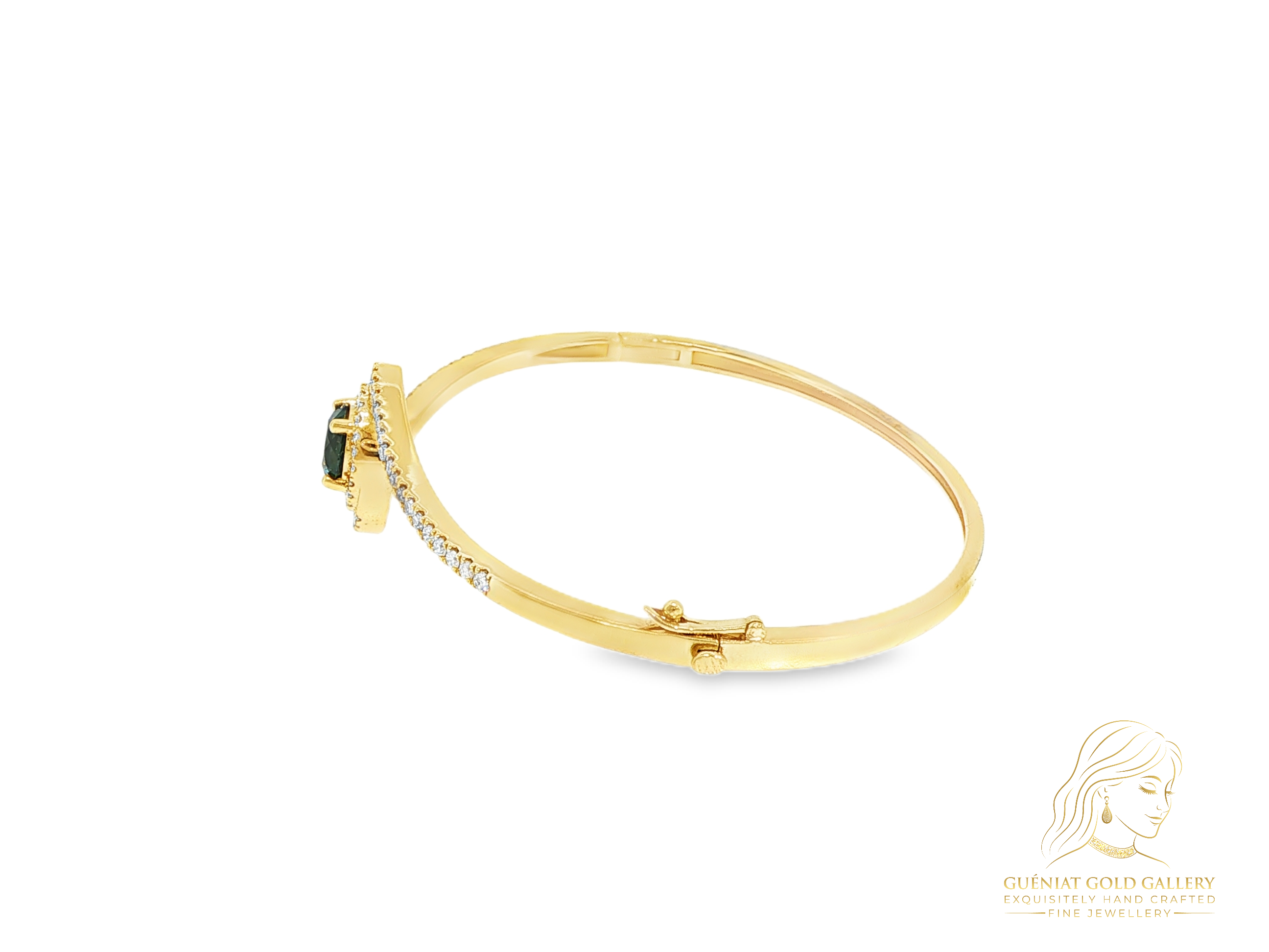 La Gemme Swirl Bangle in your choice of central stone & natural diamonds in 18k yellow gold (customisable).