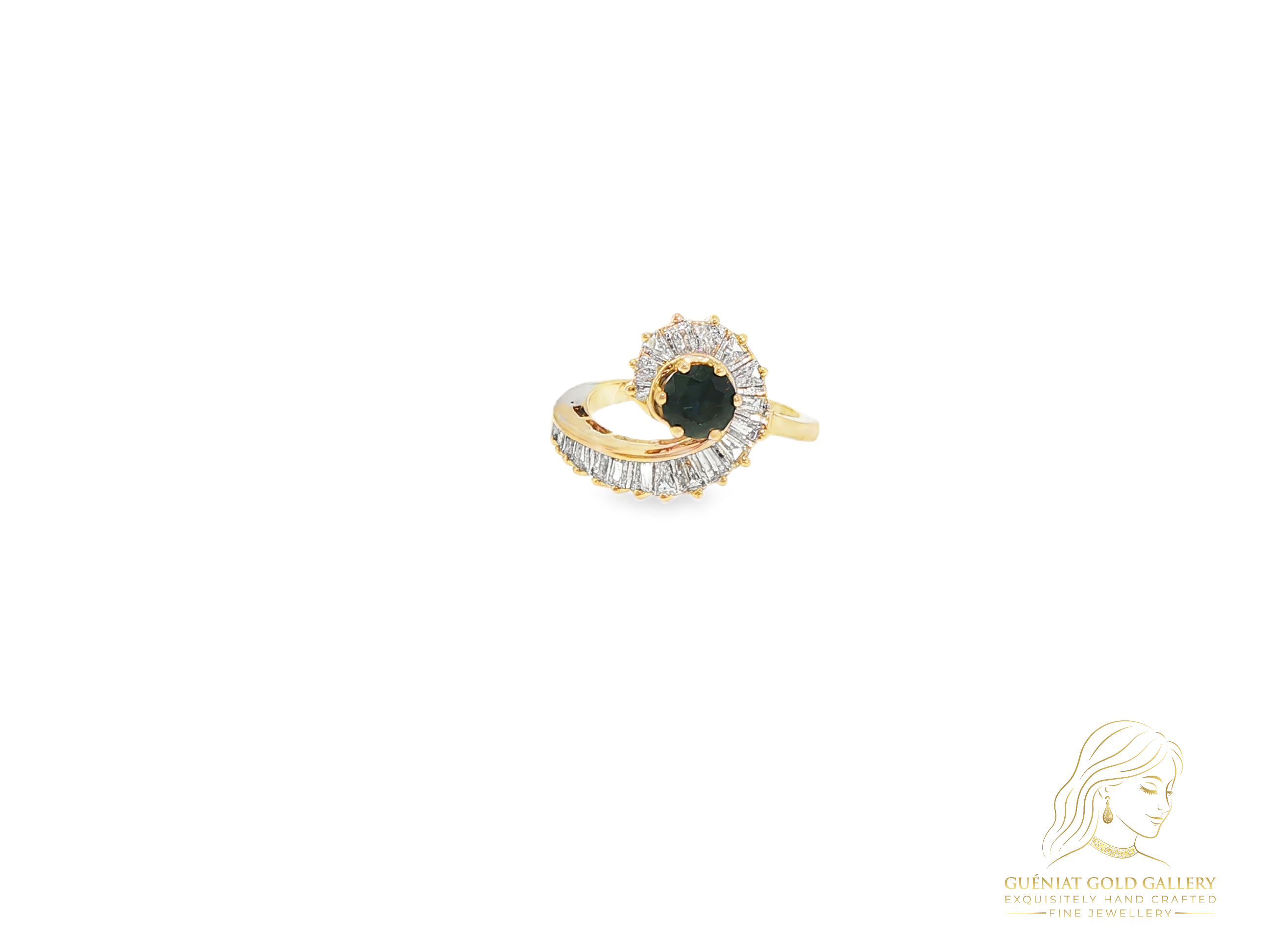 La Gemme Swirl Ring in 18k yellow gold with your choice of central stone and natural diamonds (customisable).