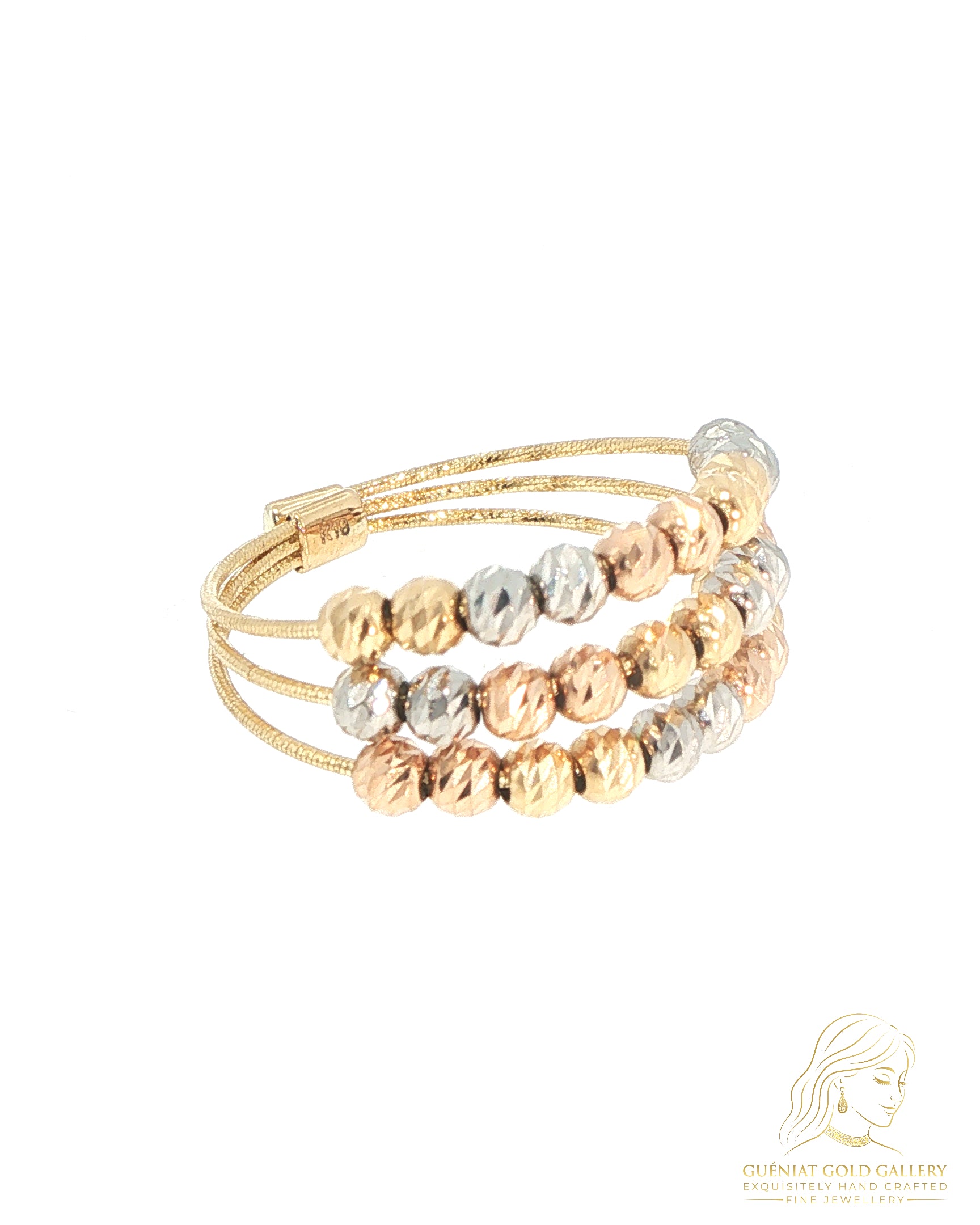 Flexi Magique Liberte - 18ct gold open back beaded ring in yellow gold, rose gold and platinum (flexi fit sizes L to X).